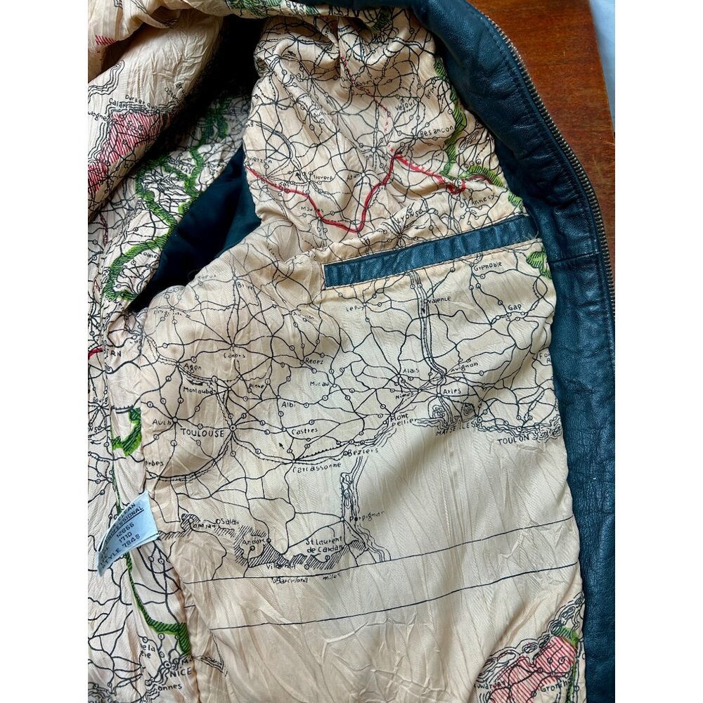 Hill & Archer Leather Bomber Jacket Mens 44R Black Map Lining Made in Korea Vtg - Picture 9 of 12